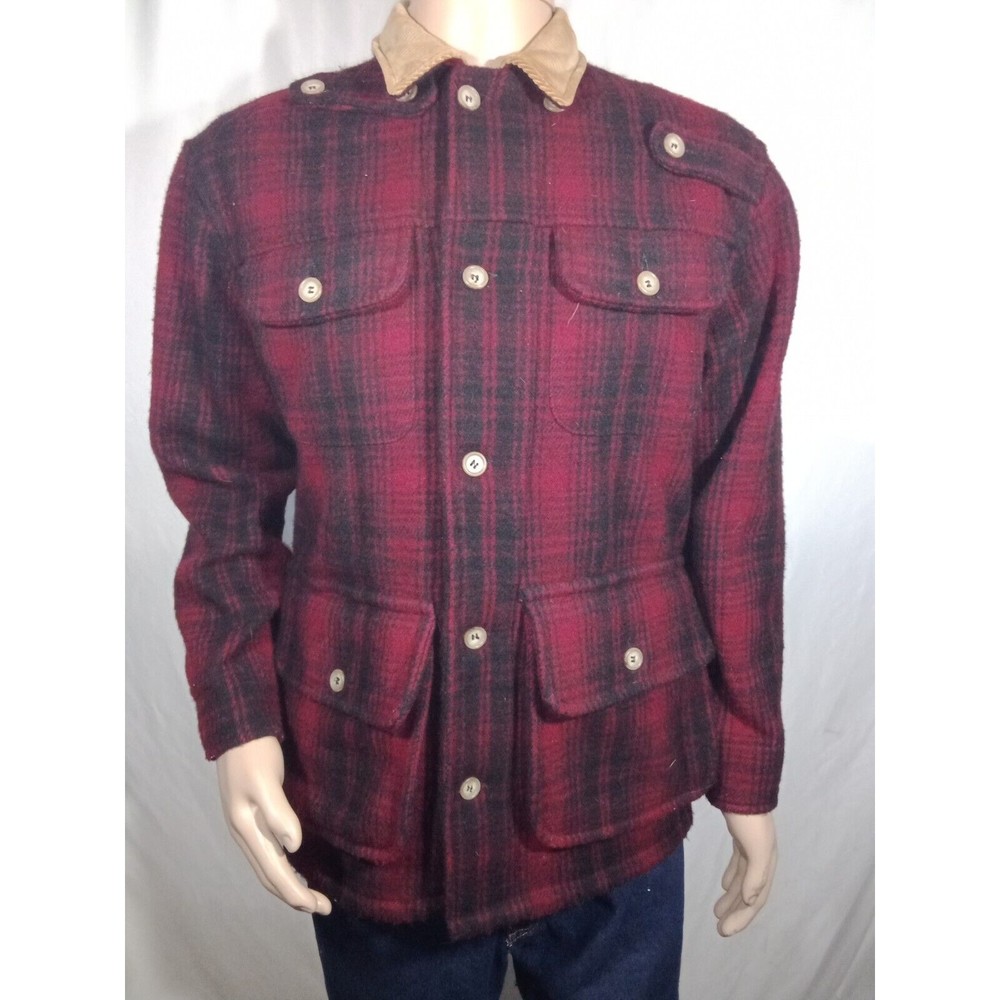 Vtg Polo Ralph Lauren Wool Buffalo Red/Black Plaid Jacket Mens Sz Small Rare